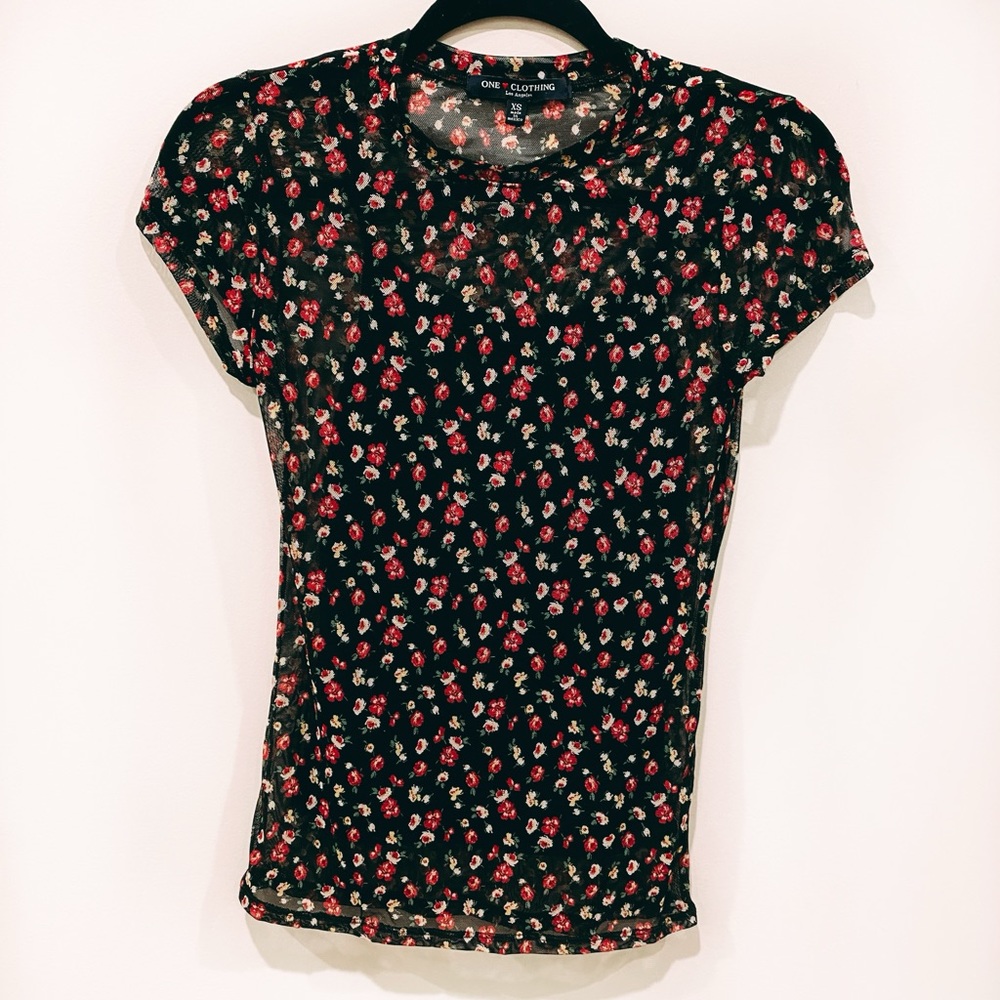 Sheer Mesh Floral Top/ Built In Tank